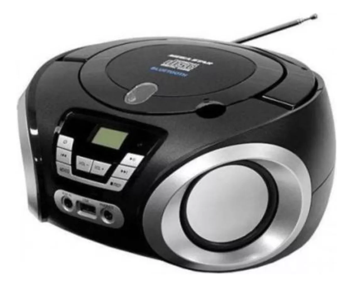 002c43261efdee38607cbb5ff55407b1.png Mini Radio Microsystem Portatil Mega Star Toca Cd Bluetooth Cor Preto 110v/220v - Imagem 1