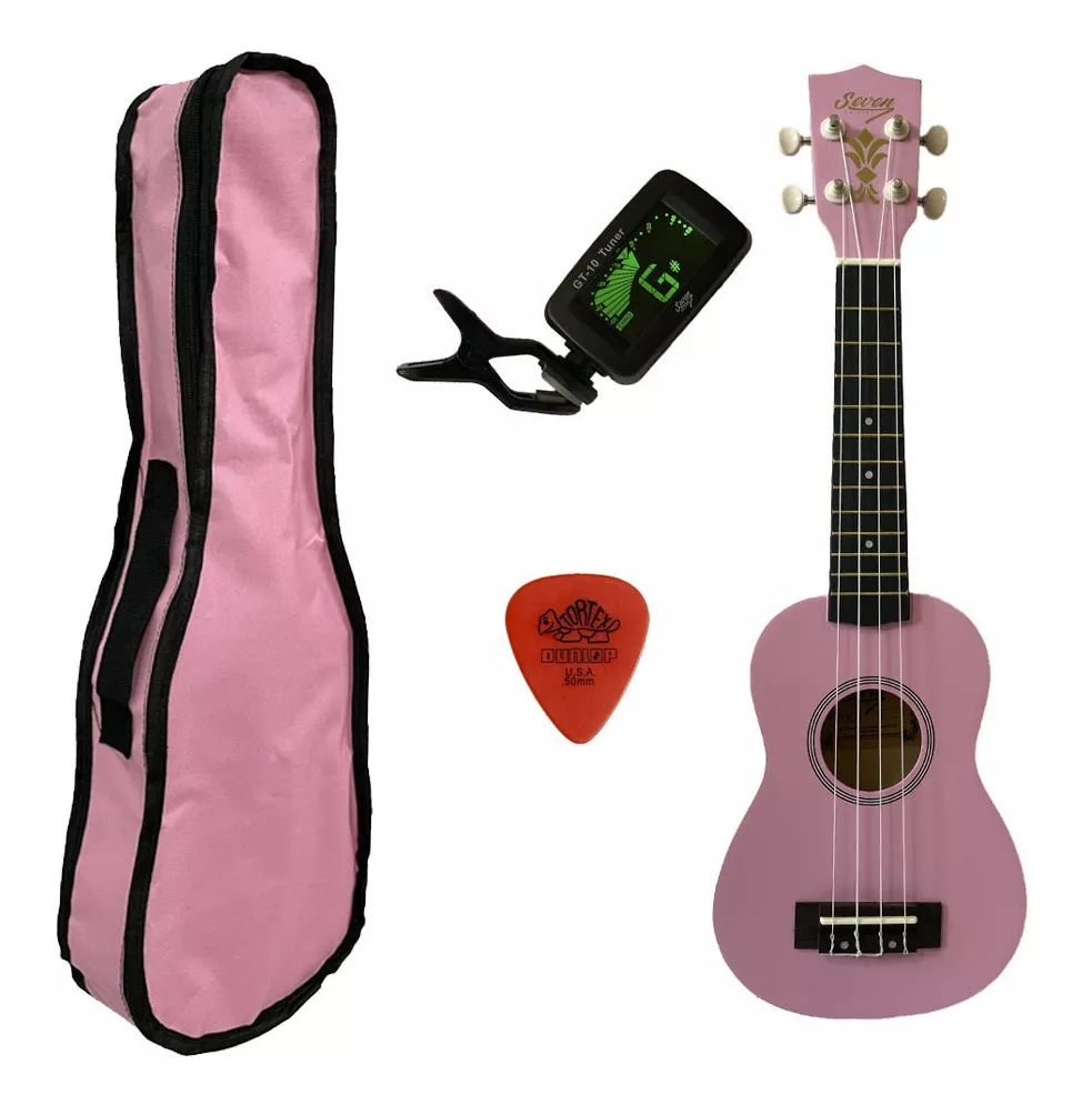 04a086de1f948fefcabbd2fe3443824b.png Ukulele Rosa Seven Soprano Suk-07 Pi C/ Capa E Afinador - Imagem 1
