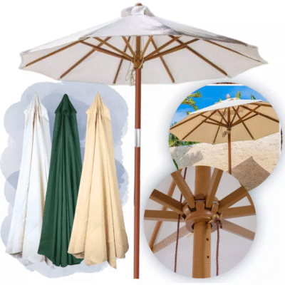 Guarda Sol Ombrelone 3m  Madeira Gigante Praia Piscina Cor:Bege