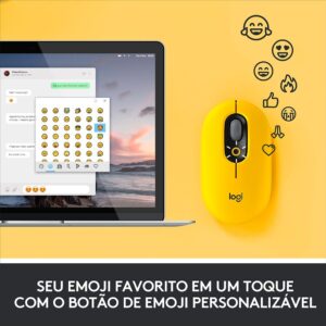 Mouse Sem Fio Logitech POP, 4000 DPI, Botão Emoji Customizável, SilentTouch, Compacto, USB, Bluetooth, Amarelo - Imagem 2