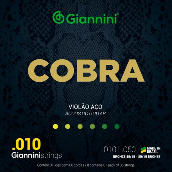 07a92551607d360522d6394b33075916.png Encordoamento Giannini para Violão Aço .010 GEEFLE Série Cobra - Imagem 1