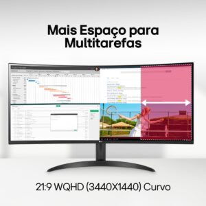 Monitor LG UltraWide Curvo - Tela VA de 34”, WQHD 3440 x 1440, 21:9, sRGB 99%, HDR10, PBP, OnScreen Control, Modo Leitur - Imagem 8
