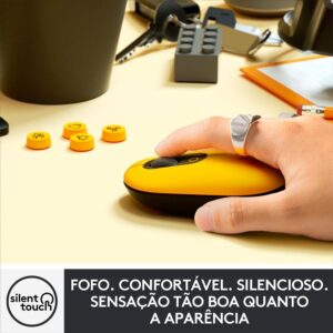Mouse Sem Fio Logitech POP, 4000 DPI, Botão Emoji Customizável, SilentTouch, Compacto, USB, Bluetooth, Amarelo - Imagem 7
