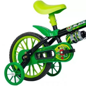 Bicicleta Infantil Aro 12 Nathor Cairu Preto com Verde, Rodinhas Laterais - Imagem 2