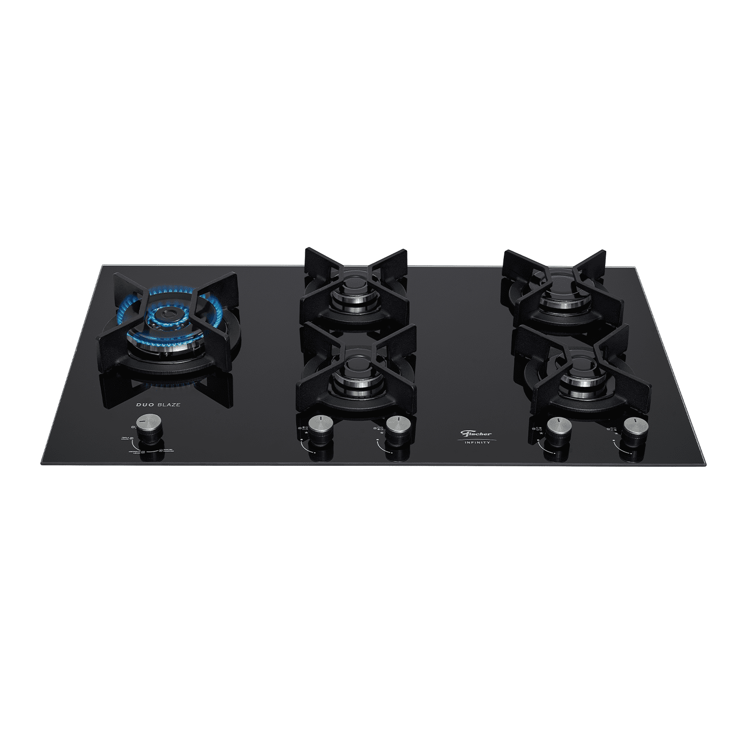 1c301d57dbd2c6fdf80a2ba484baaac5.png Cooktop a Gás Fischer 5 Bocas (Preto) Tripla Chama Infinity Duo com Trempe de ferro fundido Mesa Vidro Bivolt - Imagem 1