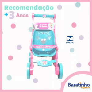 Carrinho De Bonecas Infantil Rosa Passeio Menina 60cm - Imagem 3