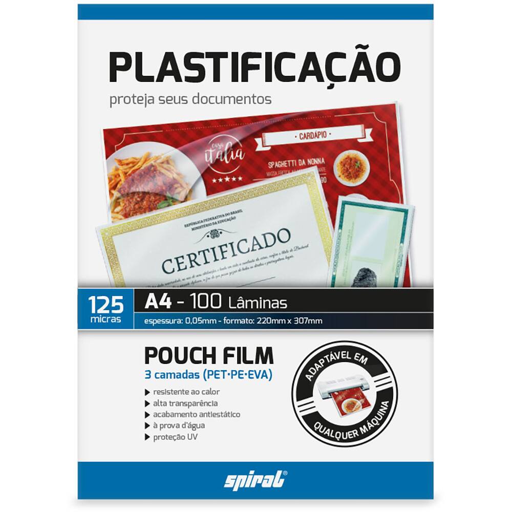 1dd25a9e43c76162aea077554deb883e.jpg Plastico para plastificacao 220x307x0,05 A4 02342 Spiral PT 100 UN - Imagem 1