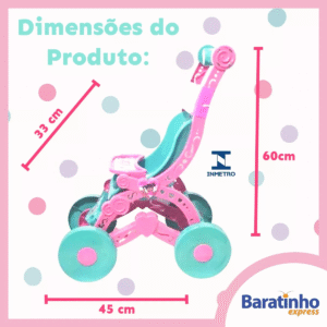 Carrinho De Bonecas Infantil Rosa Passeio Menina 60cm - Imagem 2