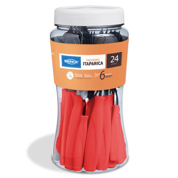 1ee3a2851f112486291bf24b98175885.png Faqueiro Brinox Itaparica com 24 Peças, Vermelho - Imagem 1
