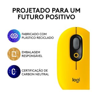 Mouse Sem Fio Logitech POP, 4000 DPI, Botão Emoji Customizável, SilentTouch, Compacto, USB, Bluetooth, Amarelo - Imagem 3