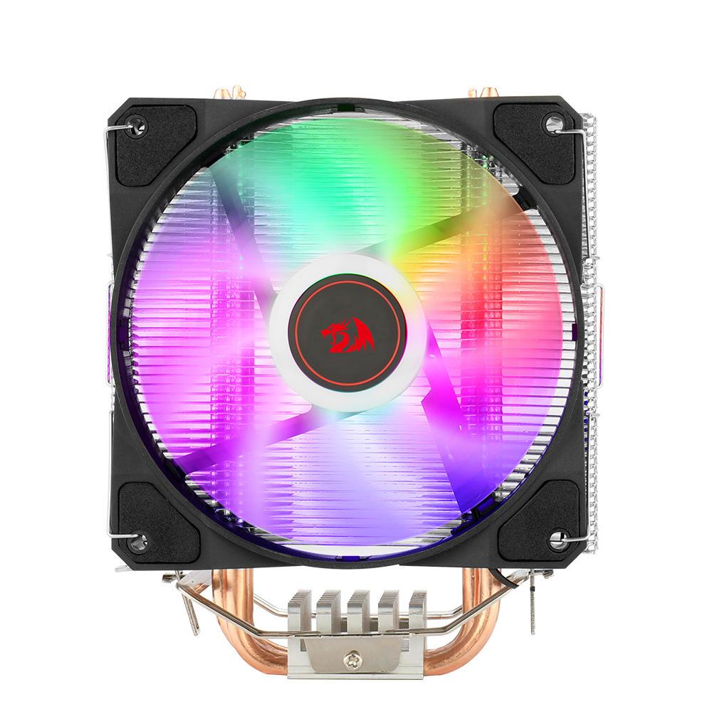 296df24aef51c9a0613a9c594b081321.jpg Cooler Para Processador Redragon TYR CC-9104, LED Rainbown, Intel e AMD, 120mm, PWM, FAN, 4 Heat Pipes, TDP 130W - Imagem 1