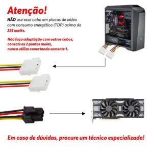 Cabo Adaptador Energia/Alimentação 2x Molex Macho, Para Pci-e Pci Express, 6 Pinos - Imagem 2