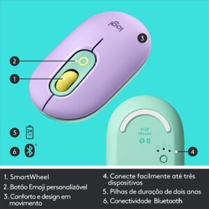 Mouse Sem Fio Logitech POP, 4000 DPI, Botão Emoji Customizável, SilentTouch, Compacto, USB, Bluetooth, Daydream - Imagem 8