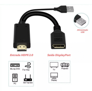 Conversor Adaptador Hdmi Para Displayport 4k Usb - Imagem 2
