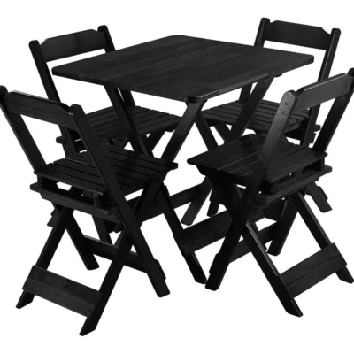 Mesa Madeira Conjunto Dobrável 70x70 C/ 4 Cadeiras Cor Preto