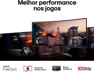 Monitor LG UltraWide Curvo - Tela VA de 34”, WQHD 3440 x 1440, 21:9, sRGB 99%, HDR10, PBP, OnScreen Control, Modo Leitur - Imagem 3