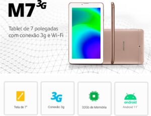 Tablet Multilaser M7 NB362 com Tela 7”, 1GB, Wi-Fi, Câmera 2MP, Android 11 e Processador Quad Core - Dourado - Imagem 4