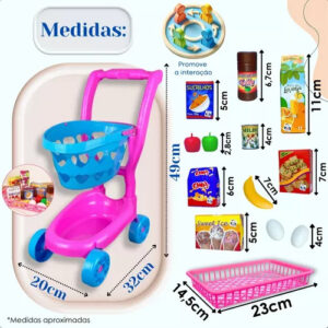 Brinquedo Carrinho de Mercado Infantil mais Comidinhas Frutas 26pçs - Imagem 4