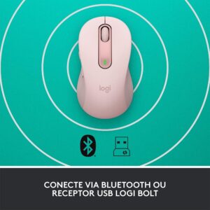 Mouse Sem Fio Logitech Signature M650, 2000 DPI, Rose, Compacto, 5 Botões, Silencioso, Bluetooth, USB - Imagem 6