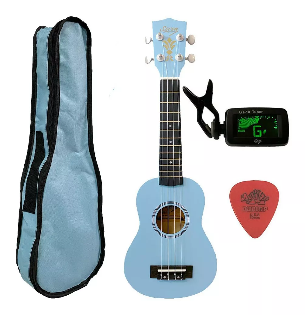 634f09d5a4c964a29a9c17cea61a7681.png Ukulele Azul Seven Soprano Suk-07 Lb C/ Capa E Afinador - Imagem 1