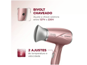 Secador de Cabelo Mondial Tourmaline Ion Golden - Rose 1200W 2 Velocidades Travel SC-47-GR - Imagem 4
