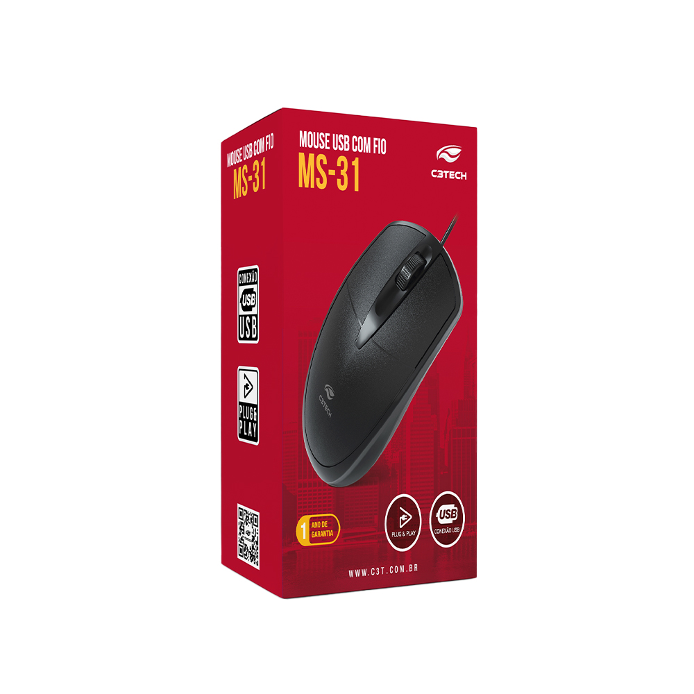 699d8de0a7cb89d1a11e87b95c4a5a23.jpg Mouse USB MS-31BK Preto C3Tech - Imagem 1