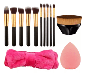 Kit 11 Pinceis Maquiagem Kabuki Esponjinha Faixa Make-up