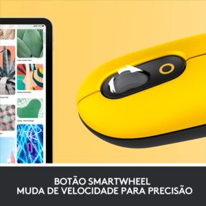 Mouse Sem Fio Logitech POP, 4000 DPI, Botão Emoji Customizável, SilentTouch, Compacto, USB, Bluetooth, Amarelo - Imagem 6