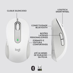 Mouse Sem Fio Logitech Signature M650 Branco, 2000 DPI, Compacto, 5 Botões, Silencioso, Bluetooth, USB - Imagem 3