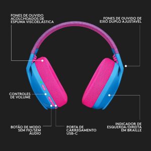 Headset Gamer Sem Fio Logitech G435 LIGHTSPEED - Azul - Imagem 3