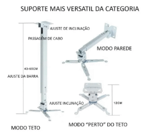 Suporte Projetor Teto e Parede Universal BRANCO - Imagem 2