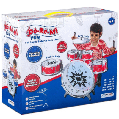 Super Bateria Rock Star Vermelho Dó Ré Mi Fun Multikids BR1533