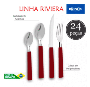 Faqueiro Riviera Em Aço Inox Vermelho 24 Pcs Brinox - Imagem 3