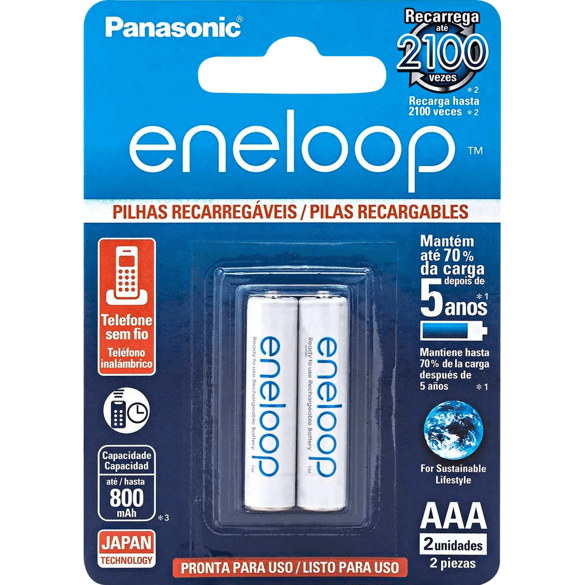 95804040a49ff5625c147efc1f8495b4.jpg Pilha Recarregável AAA 1,2V 800mAh Eneloop BK-4MCCE/2BB PANASONIC - Imagem 1