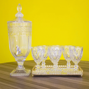 Conjunto 6 Taças 340ml Com Suqueira 3 Litros De Vidro Diamond - Imagem 2