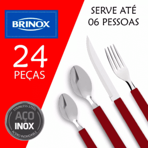 Faqueiro Riviera Em Aço Inox Vermelho 24 Pcs Brinox - Imagem 5