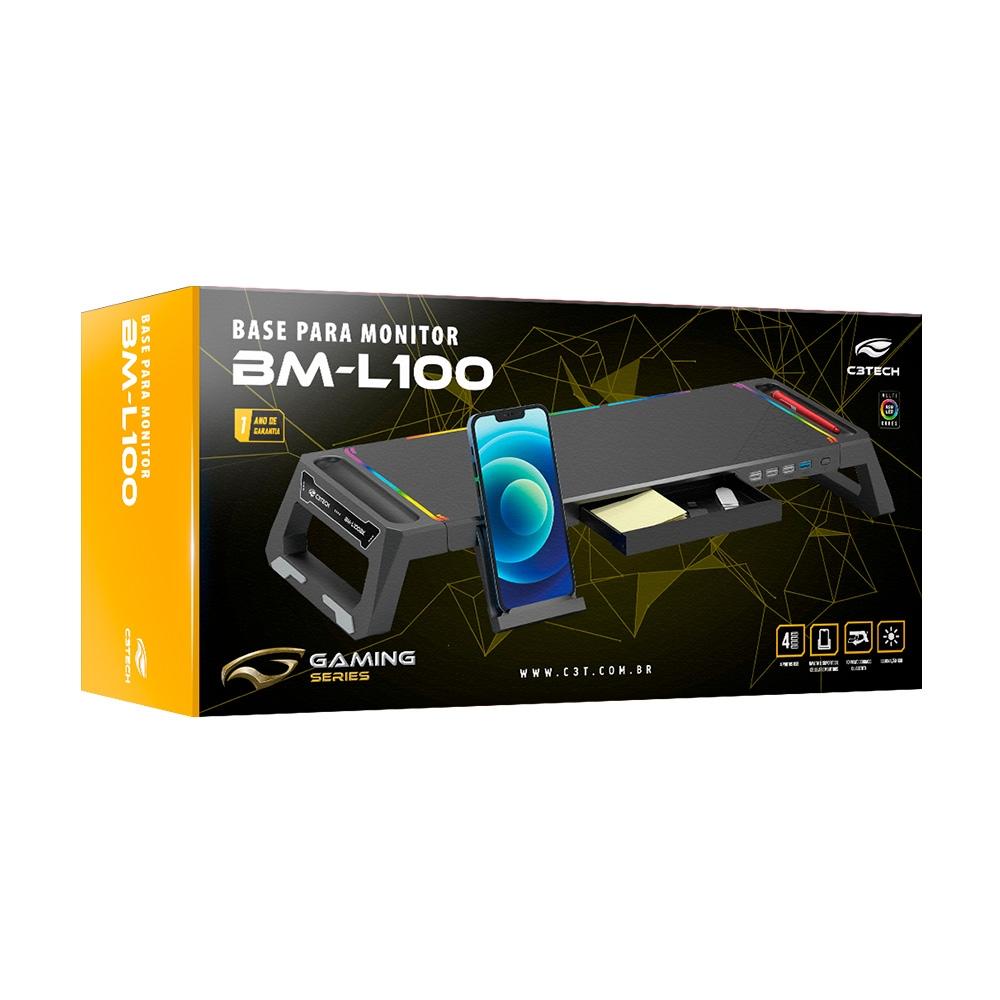 a1748cdb748ca83e1632f543ae24eee8.jpg Base para Monitor C3Tech, BM-L100BK, RGB, 1 Saída USB 3.0 e 3 Saídas USB 2.0, Preto - Imagem 1