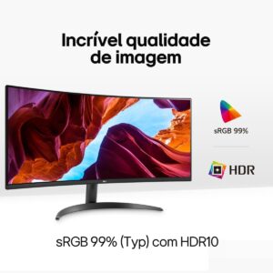 Monitor LG UltraWide Curvo - Tela VA de 34”, WQHD 3440 x 1440, 21:9, sRGB 99%, HDR10, PBP, OnScreen Control, Modo Leitur - Imagem 5