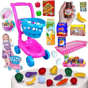 Brinquedo Carrinho de Mercado Infantil mais Comidinhas Frutas 26pçs