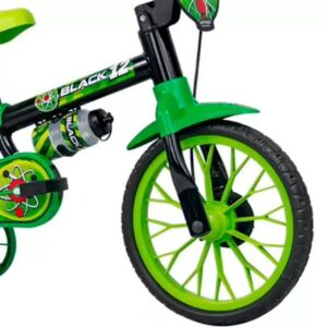 Bicicleta Infantil Aro 12 Nathor Cairu Preto com Verde, Rodinhas Laterais - Imagem 4