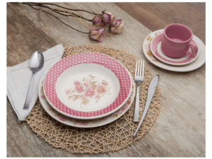 Aparelho de Jantar Chá 30 Peças Biona - Cerâmica Redondo Rosa Donna AE30-5160 - Imagem 3