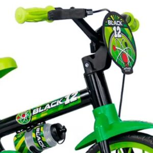 Bicicleta Infantil Aro 12 Nathor Cairu Preto com Verde, Rodinhas Laterais - Imagem 3
