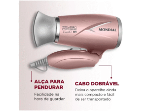 Secador de Cabelo Mondial Tourmaline Ion Golden - Rose 1200W 2 Velocidades Travel SC-47-GR - Imagem 7