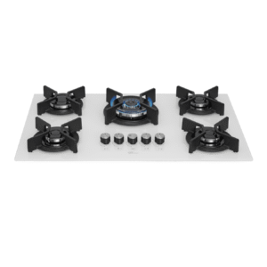 Cooktop a Gás Fischer 5 Bocas, Branco, Tripla Chama Infinity com Trempe de ferro fundido Mesa Vidro Bivolt