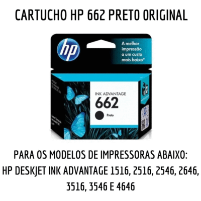 Cartucho Hp 662 Preto Para Impressoras 1516 2516 2646 3516