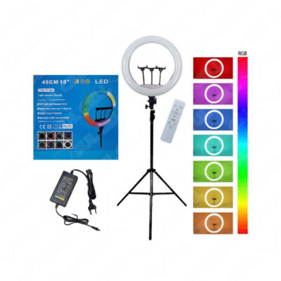 Ring Light RGB Com 3 Suportes Para Celular E Tripé (18 polegadas)