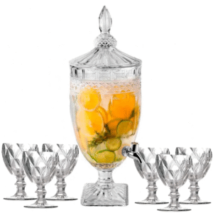 Conjunto 6 Taças 340ml Com Suqueira 3 Litros De Vidro Diamond