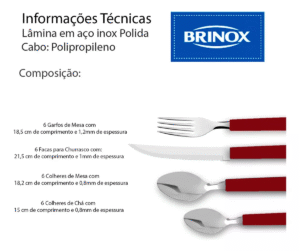 Faqueiro Riviera Em Aço Inox Vermelho 24 Pcs Brinox - Imagem 4