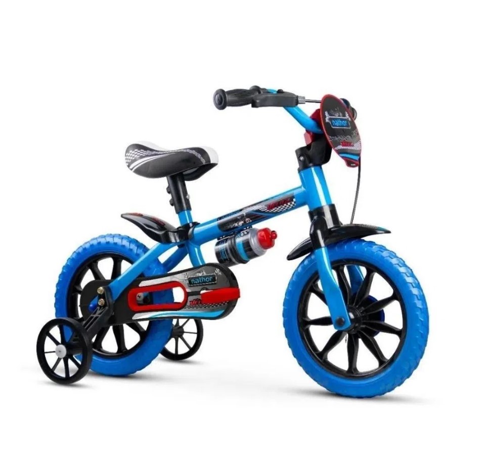 c1b98a536ec5ae127d1e15f3fa21d4dd.jpg Bicicleta Infantil Aro 12 Nathor Azul com Rodinhas Laterais - Imagem 1