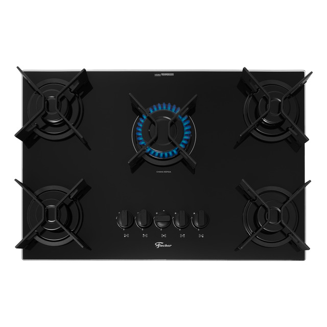 c6ebf0a5e552e8f075a0f5ea0adff670.jpg Cooktop a Gás Fischer 5 Bocas Fit Line Trempe Iron - Imagem 1